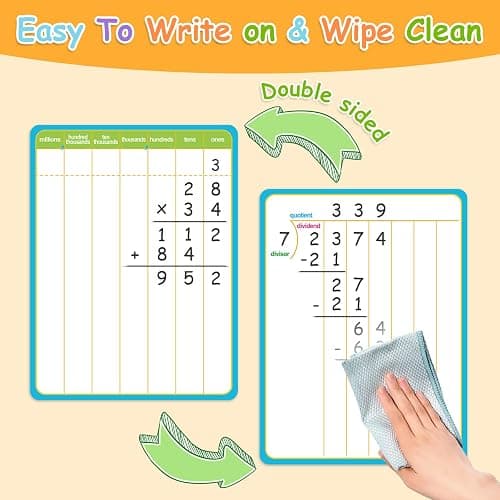 PraxiKidy 12 Pack Long Division Dry Erase Card Chart,12" x 9" Multiplication Flash Card Math Manipulative Small Whiteboard for Student Teacher 2ND 3RD 4TH Grade Classroom Homeschool Supplies Essential thumbnail 4