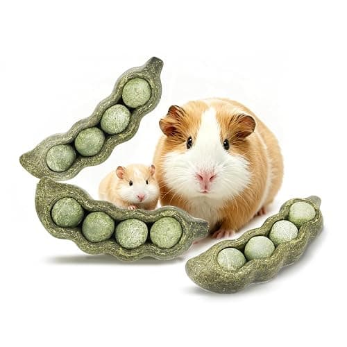 TEEWY Guinea Pig Toys, Prevent Teeth Overgrowth, Natural Vegetables and Timothy Grass, Hamster Chew Toys, Guinea Pig Chew Toys, Chinchilla Toys, 3PCS, Peapod-Shaped - Image 1