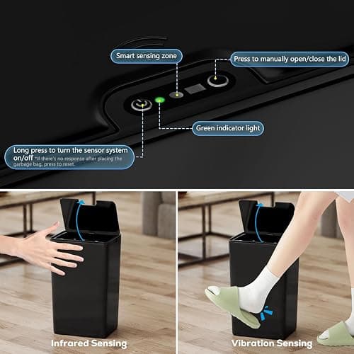 jinligogo 2Pack Bathroom Small Trash Can with Lid, 4 Gallon Touchless Automatic Garbage Can Slim Waterproof Motion Sensor Smart Trash Bin for Bedroom, Office, Living Room-Black - 2P 4 Gallon Black thumbnail 5