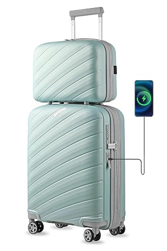 LUGGEX Carry on Luggage with Charger, Lightweight Suitcase 2 Piece with Spinner Wheels (Mint, 14/20) - Image 1