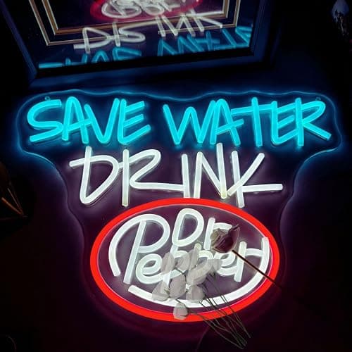 Retro Soda Neon Sign – “Save Water Drink” LED Light, Happy Soda-Themed Neon Light - Adjustable Brightness, Ice Blue/White/Red, Perfect for Party Decoration, Bars, Home Decor Man Cave、Holiday Gifts - Image 1