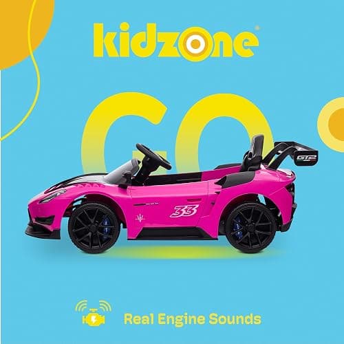 Kidzone 12V Ride On Car for Kids,Licensed Maserati GT2 Electric Battery Powered Sports Car Toy w/Remote Control & Manual Drive, LED Lights, Bluetooth & USB & AUX Port - Pink thumbnail 3