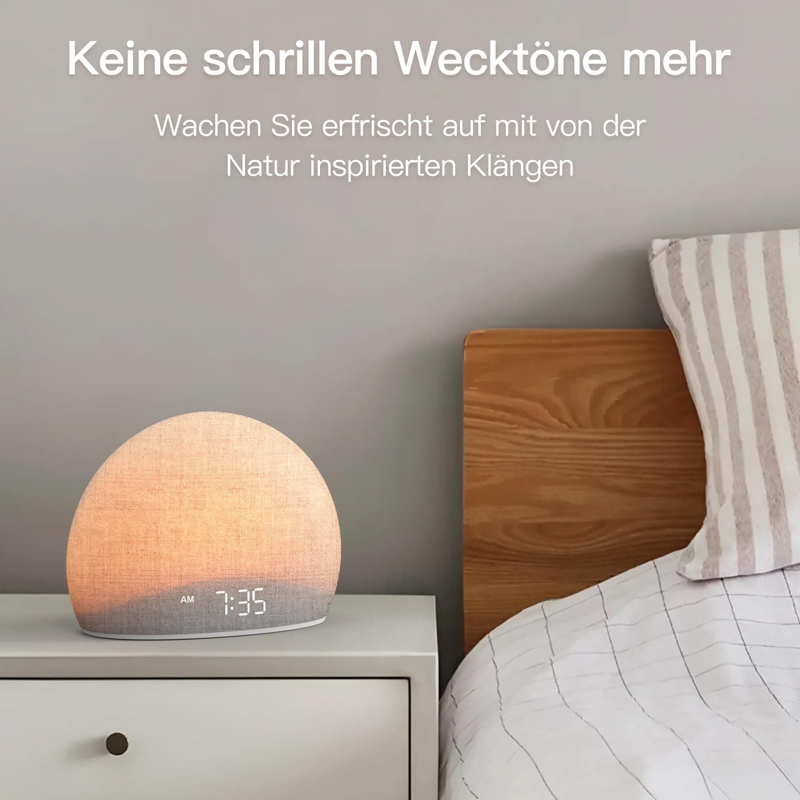 Zonsopgangwekker met witte ruis, weke-up-licht en geluidswekker voor slaapkamer, 20 rustgevende slaaphulpen, natuurlijke lichtwekfunctie, dimbaar display, zonder scherm thumbnail 3