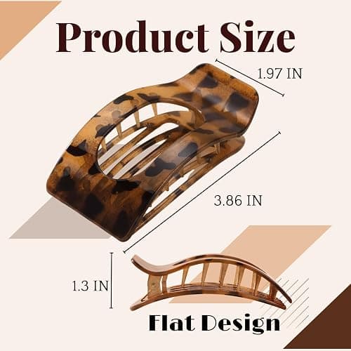 8 Pack Tortoiseshell Flat Hair Clips for Women – Large Neutral Matte No-Slip Rectangle Claw Clips for Thick & Thin Hair, Strong Hold Square Hair Accessories, Chic Neutral Leopard Pattern thumbnail 2