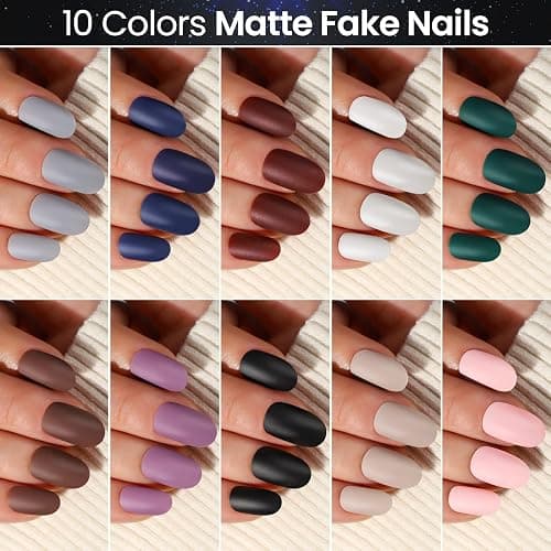 Teenitor 15 Packs Short Oval False Nails with Glue, Matte & Chrome Glitter Press on Nails Short, 360pcs Fake Nails Set with Glue on Nails for Women Girls Short Coffin Nails Tips with Nail Art Sticker thumbnail 2