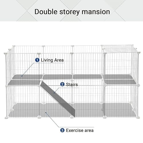 SONGMICS 2-Floor Metal Pet Playpen, 36 Grid Panels, Customisable Cage Enclosure for Small Animals, Guinea Pigs Hamster Runs, Rabbit Hutches, Includes Mallet, Indoor Use, 143 x 73 x 71 cm, White LPI02W thumbnail 8