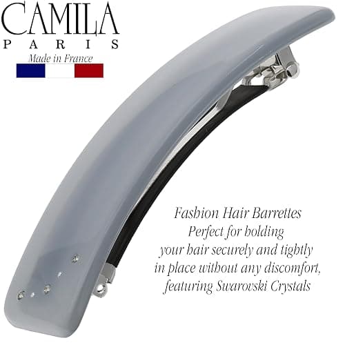 Camila Paris CP3445 French Hair Barrette Clip for Girls, Gray, Rubberized Automatic Clasp Strong Hold Grip Hair Clips for Women, No Slip and Durable Styling Girls Hair Accessories, Made in France thumbnail 5