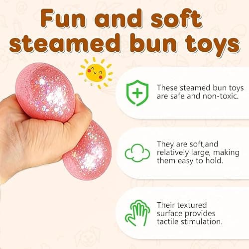 Dumpling Squishies, Glitter Dumpling, Glitter Dumplings Squishy with Box, Dumplings Sensory Squeeze Toy for Stress Relief Stretchy Desk Toys (Pink-1) thumbnail 5
