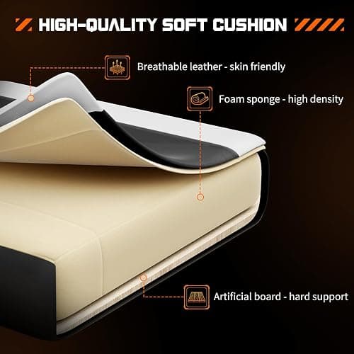 Sweetcrispy Video Game Desk Chair - Ergonomic Computer with Footrest and Comfy Lumbar Support, PU Leather Recliner with Headrest, Fixed Up Armrest, Height Adjustable with 360° Swivel, White, Adults thumbnail 6