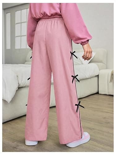 WDIRARA Girl's Bow Side Waist Track Pants Cute Wide Leg Trousers thumbnail 2