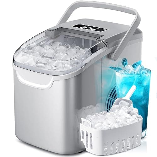 Portable Countertop Ice Maker Machine with Handle, 9 Bullet-Shaped Ice Cubes Ready in 6 Mins, 26Lbs/24H, Self-Cleaning Function with Ice Scoop and Basket for Home/Kitchen/Party (Grey) - Image 1
