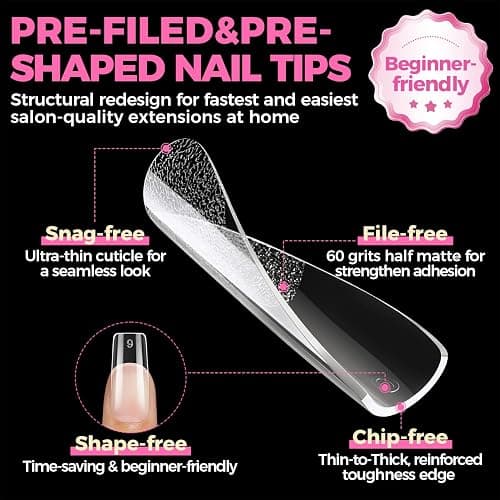 UNA GELLA Square Fake Nails, 504pcs Gel Nail Tips Clear Press on Nails Pre-shape for Full Cover Square Nails French False Nails For Nail Extension Nail Art Home DIY 12 Sizes False Gelly Tips thumbnail 4