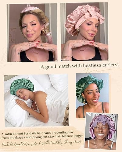YANIBEST Silk Bonnet for Sleeping Women Adjustable Double Layer Satin Bonnet Reduce Friction Prevent Frizz Natural Curly Hair thumbnail 6