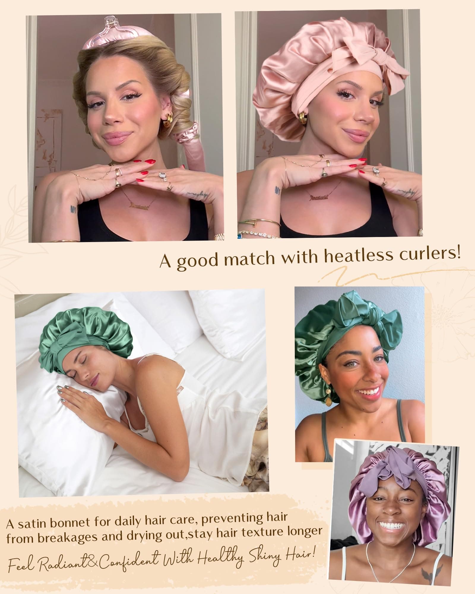 YANIBEST Silk Bonnet for Sleeping Women Adjustable Double Layer Satin Bonnet Reduce Friction Prevent Frizz Natural Curly Hair thumbnail 7
