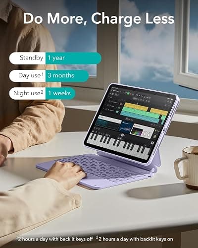ESR iPad Air 11 Inch Case with Keyboard (M3/M2, 2025/2024) & iPad Pro 11/Air 5th/4th Gen Keyboard, Easy-Set Magnetic Stand, Portrait/Raised Modes, with Removable Protective Case, Purple thumbnail 8