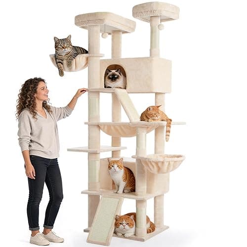 ABCPET Cat Tree 82 in Multi-Level Cat Tower for Indoor Cats, Heavy Duty Large Cat Tree with Sisal Scratching Posts, Hammock, 2 Perches, 2 Condos, 2 Hanging Baskets, Beige thumbnail 4