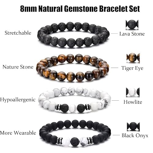 RANKEEF Tiger Eye Bracelet For Men 8MM Natural Stone Stretch Adjustable Black Crystal Beaded Bracelet for Men Women Gifts thumbnail 3