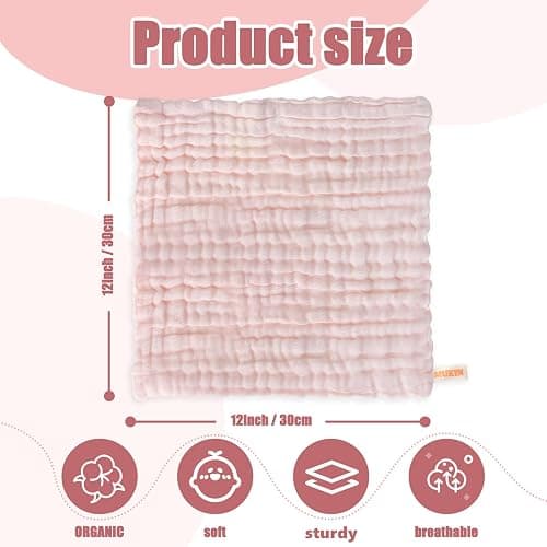 MUKIN Baby Washcloths and Burp Cloths, Soft Absorbent Towels for Newborns, 6 Pack, 12x12 Inches (Pink) thumbnail 3