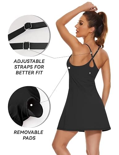 Womens Tennis Dress, 2-in-1 Golf Workout Dress with Built-in Bra & Shorts Pockets, Athletic Dresses with Adjustable Strap thumbnail 3