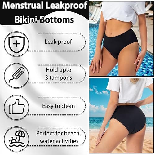 Maillot de Bain Menstruel - Bsorbant Antifuite et Anti Odeur Culotte Menstruelle, Maillot de Bain Menstruel Adolescente, Culotte Maillot de Bain Regle Menstruelle Ado, Confortable Piscine et Plage thumbnail 2