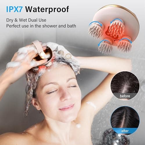arboleaf Electric Scalp Massager, Waterproof Head Massager with Replacement Silicone Heads for Hair Growth, Handheld Massager for Head Body Relaxation, Stress Relief and Hair Care, Gifts for Women Men thumbnail 2