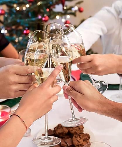 Champagne Flutes Glasses Set of 4, Hand Blown Crystal Wedding Flutes Glass, Ideal for Weddings, Anniversaries, Christmas, Special Days, 10.5 inch, 7.5 oz, Clear thumbnail 6