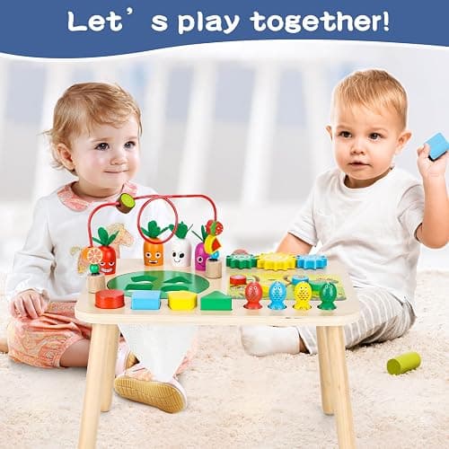 HEYLANDU Activity Table, Montessori Toys for 1 2 Year Old Girls Boy Gifts, 7 in 1 Wooden Sensory Play Table for Toddler 1 2 3, Learning Toys for Baby 12-18 Months 1st Christmas Birthday Gifts thumbnail 6