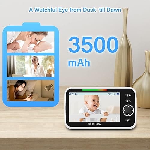 HelloBaby Monitor with Camera and Audio, 5'' Large Screen with 3500mAh Battery, Remote Pan-Tilt-Zoom Camera, Two-Way Talk, ECO-Mode, Auto-Night Vision, Range up to 960ft and No WiFi - HB6250 thumbnail 4