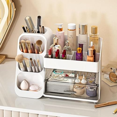 Makeup Organizer with Drawers for Vanity,Spacious Cosmetic Display Case,Perfect Storage Solution for Your Beauty Essential (White) thumbnail 8