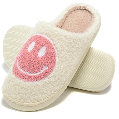Retro Fuzzy Face Slippers for Women Men, Retro Soft Fluffy Warm Home Non-Slip Couple Style Casual Smile Face Slippers Indoor Outdoor Anti-Skid Warm Cozy Foam Slide Fuzzy Slides with Soft Memory Foam Shoes thumbnail 4