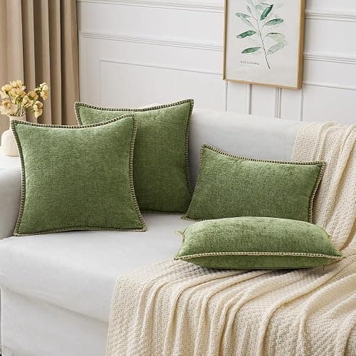 MIULEE Pack of 2 Couch Throw Pillow Covers 18x18 Inch Sage Green Farmhouse Decorative Pillow Covers with Stitched Edge Soft Chenille Solid Dyed Spring Pillow Covers for Sofa Bed Living Room thumbnail 2