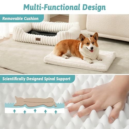 COZY KISS Orthopedic Dog Bed for Small Dogs & Medium Dogs - Washable Rectangle Pet Bed with Anti-Slip Bottom, Soft Calming Cat & Puppy Bed for Indoor Pets (30"x23"x7", Cream) thumbnail 3