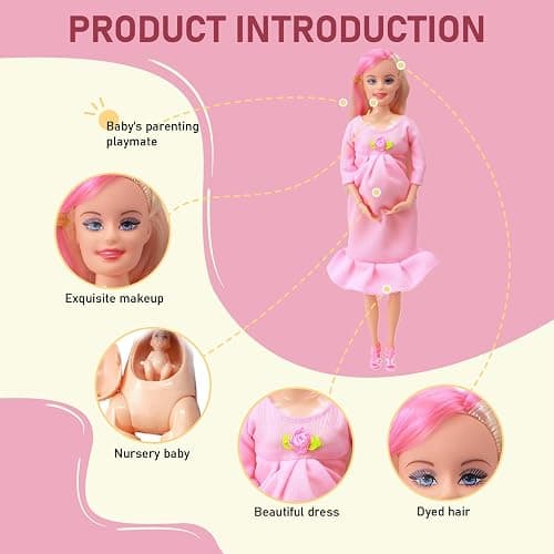 Neroyaner Pregnant Mother Doll 11.5" ABS Plastic Pregnant Doll with Baby in Tummy for Kids Gift, Style 2 - Style 2 thumbnail 6