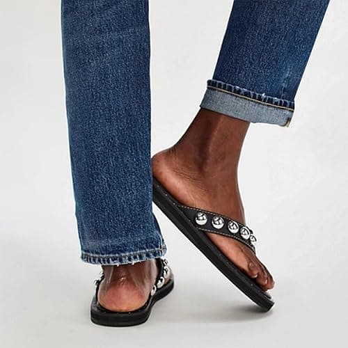 Riekhany Studded Thong Sandals for Women Round Clip Toe Slip On Flip Flops Slides Comfortable Contrast Tacked Slipper Shoes thumbnail 3