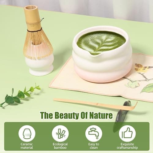Matcha Set, 7-teiliges Matcha Besen Set mit Matcha Zubehör Schale Matcha Löffel Matcha Schneebesen Matcha Besenhalter Matcha Sieb, Matcha Whisk Traditionell Matcha Tea Set für Teeliebhaber (7Rosa) thumbnail 3