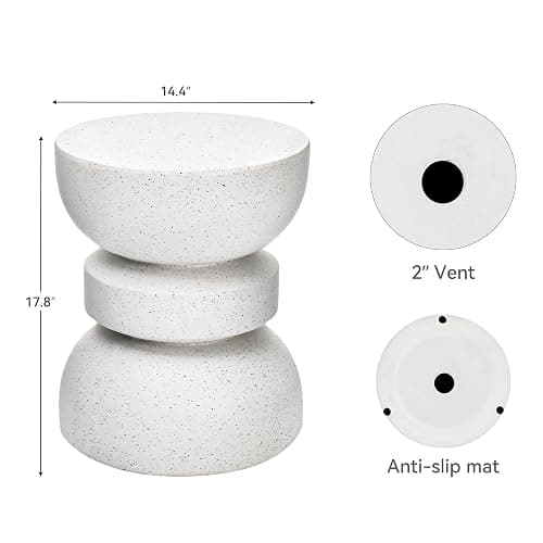 Ultym 18" Outdoor Side Table, Modern Hourglass Garden Stool in Painted Faux Terrazzo-Look, Patio Coffee Accent Table Decorative, Durable Weatherproof MGO & Easy Assembly Round Table for Room Porch thumbnail 2