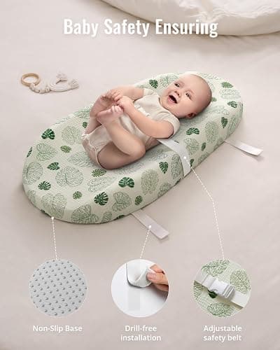 Blissful Diary Muslin Baby Changing Pad with Waterproof Lining Foam, Diaper Changing Table Pad with Cover for Dressers (Monstera, Avocado) thumbnail 7
