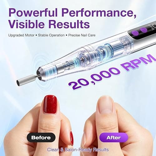 PYRYSA Cordless Electric Nail Drill, 9 Speed Professional E Filer for Nails | LED Display Nail Drill Machine for Acrylic & Gel, Rechargeable Portable Manicure Pedicure Kit for Beginner Home Salon, Silver thumbnail 5