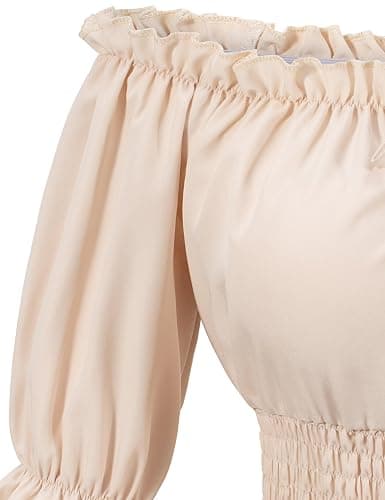 Womens Renaissance Victorian Peasant Shirt Pirate Blouse Cosplay Costume Bell Sleeve Tops(BG M) Beige thumbnail 5
