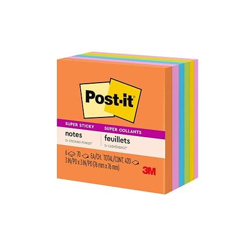 Post-it Super Sticky Notes, 3x3 in, 6 Pads, 2X The Sticking Power, Energy Boost Collection, Bright Colors (Orange, Pink, Blue, Green),Recyclable (654-6SSAU) thumbnail 13