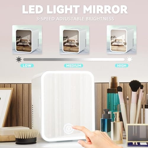 EUHOMY Mini Fridge, 5L AC/DC Small Refrigerator with Dimmable LED Mirror, Portable Cooler and Warmer for Skin Care, Cosmetics, Beverage, 5L Makeup Mini Skincare Fridge for Bedroom, Car, Office, White thumbnail 4
