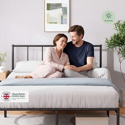 Zinus Justin Double Bed Frame with Headboard - 4ft6 (135 x 190 cm) - 14'' Height - Metal Bed Base with Steel Slat Support - Storage Space Underneath - Modern Design - Easy Assembly - Black thumbnail 3