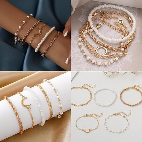IFNODO 28pcs Gold Chain Bracelets Set for Women 14K Gold Plated Multiple Layered Bangle Adjustable Link Bracelet Anklet Fashion Accessories Jewelry Gift thumbnail 4