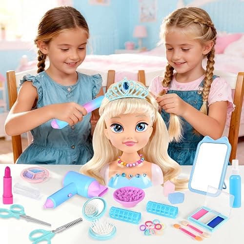 KUBUSFLY Hair Styling Doll Head Toys for Girls, Kids Makeup Hair Salon Pretend Play Styling Kit with Hairdryer, Curling Iron, Beauty Hair Stylist Toy Christmas Birthday Gift for Toddler Girls 3 4 5 6+ thumbnail 2