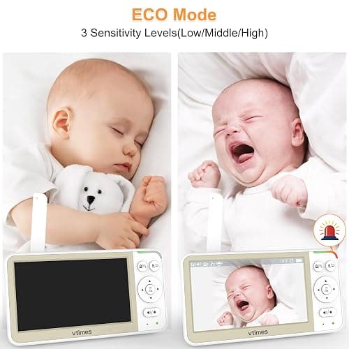 VTimes No WiFi Baby Monitor Camera & Auido, 5" Screen with 30Hr Battery | Pan-Tilt-Zoom, VOX Mode, Two-Way Audio, Night Vision, 1000ft Long Range，Temperature Alert, Lullabies,French & English thumbnail 4