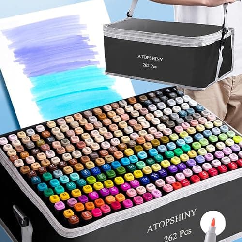ATOPSHINY Alcohol Markers 262 Colors Drawing Pens Set Dual Tip Permanent Art Markers for Kids and Adult Gifts -262 Black shell Refillable thumbnail 8
