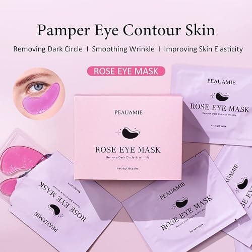 PEAUAMIE Under Eye Patchs Rose Eye Mask for Dark Circles and Puffiness Wrinkle Eye Bags 30 Pairs thumbnail 6