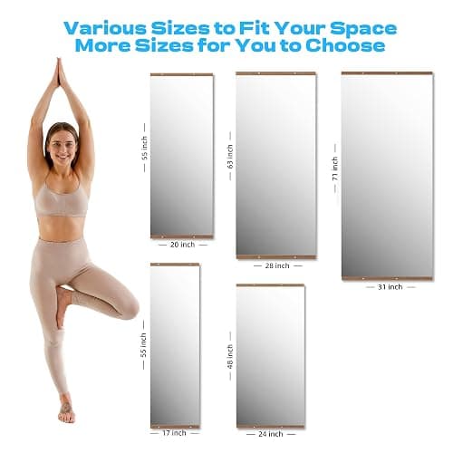 Hasipu 3Pcs 48''x24'' Home Gym Mirror Large Full Length Wall Mounted Full Body Mirror for Yoga Dance Fitness Exercise Studio Bedroom Garage, Frameless Tempered Glass Workout Mirrors Walnut Rectangular thumbnail 2