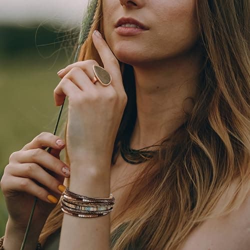 Fesciory Leather Wrap Bracelets for Women, Boho Leopard Multi-Layer Crystal Beads Cuff Bracelet Jewelry thumbnail 3