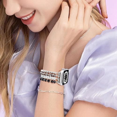 V-MORO Beaded Bracelet Compatible with Apple Watch Band 38mm/40mm/41mm/42mm/44mm/45mm/49mm/46mm Series 10/9/8/7/SE/6/5/4/3/2/1 Women Fashion Handmade Elastic Stretch Strap for iWatch Bands Replacement thumbnail 6